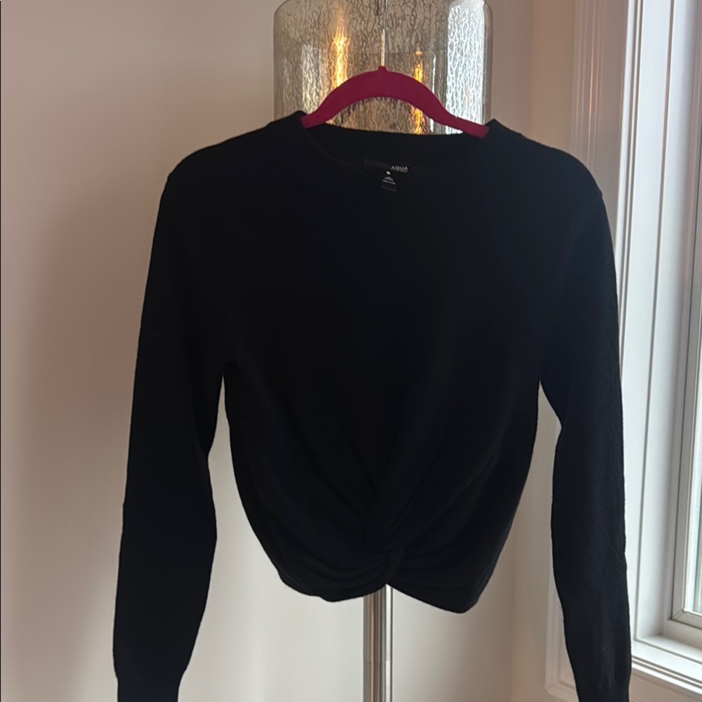 Aqua Cashmere Black Twist-Front Sweatshirt
